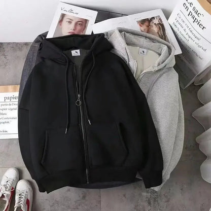 Straight Style Zipper Long Sleeve Women Hoodies