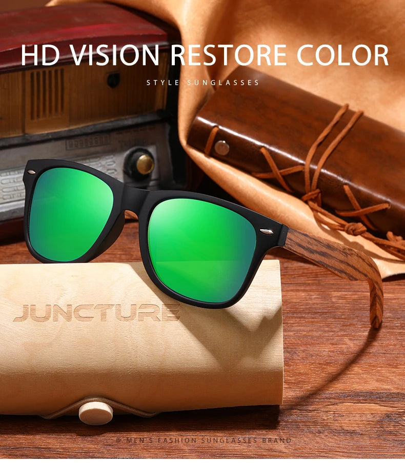 Vintage Bamboo Wood Sunglasses – UV400 Square Wooden Designer Shades