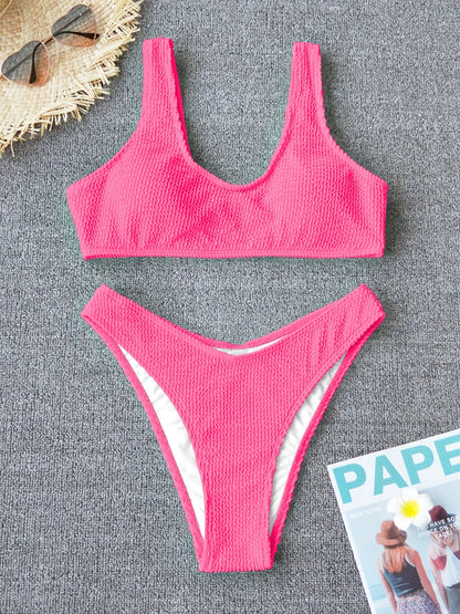 Neon Pink Crinkle Texture Bikini Aesthetic