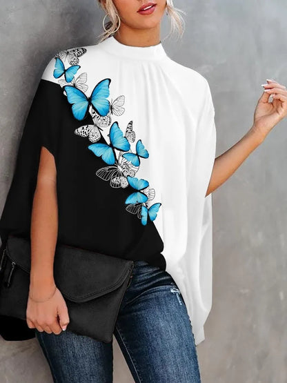 Short Batwing Sleeve Plaid Casual Women Chiffon Blouse Top