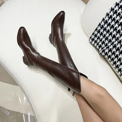 Women’s Knee-High Western Boots 2025 – Pointed Toe Zipper Chunky Heel Fall/Winter Fashion
