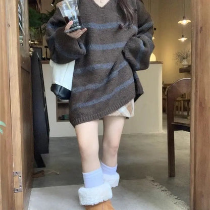 Retro V Neck Twist Knitted Women Winter Sweaters