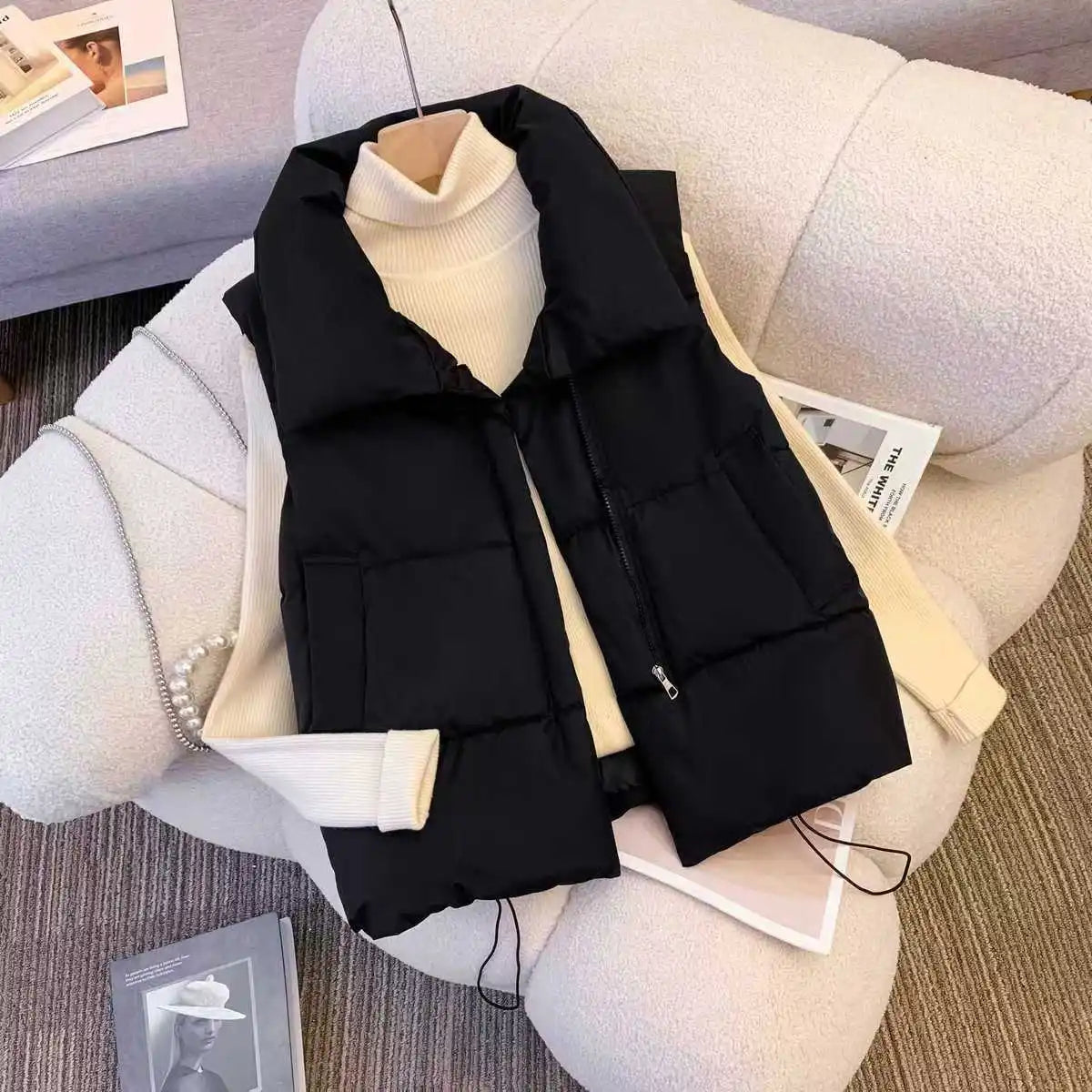 Elegant Winter Down Vest for Effortless Chic Office Street Style Layering