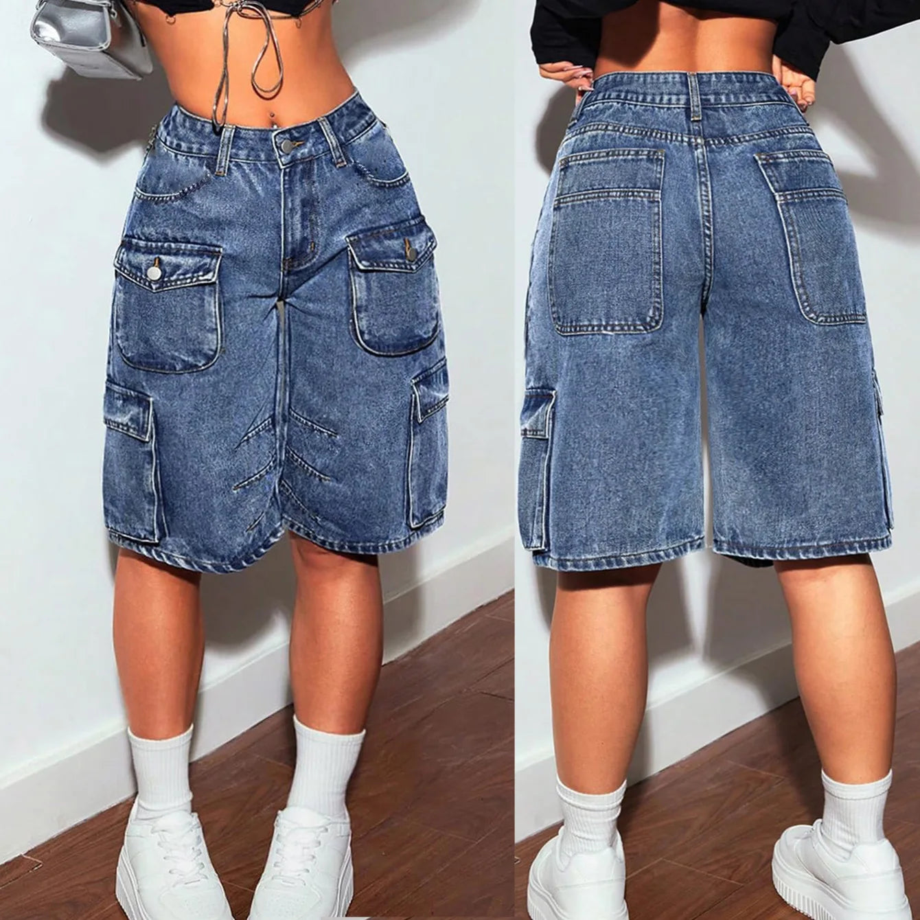 90s Streetwear Denim Cargo Shorts