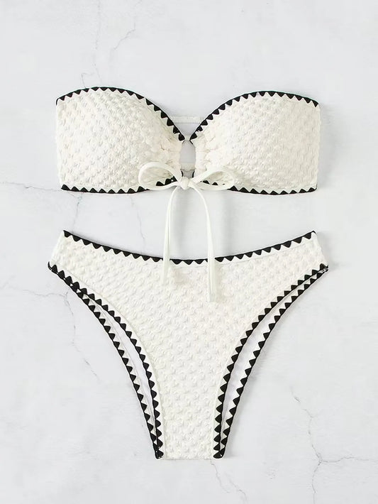 Two Pieces New White Bandage Stripe Bikini