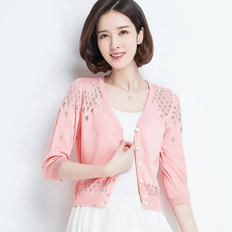Thin Ice Silk V Neck Long Sleeve Cardigan