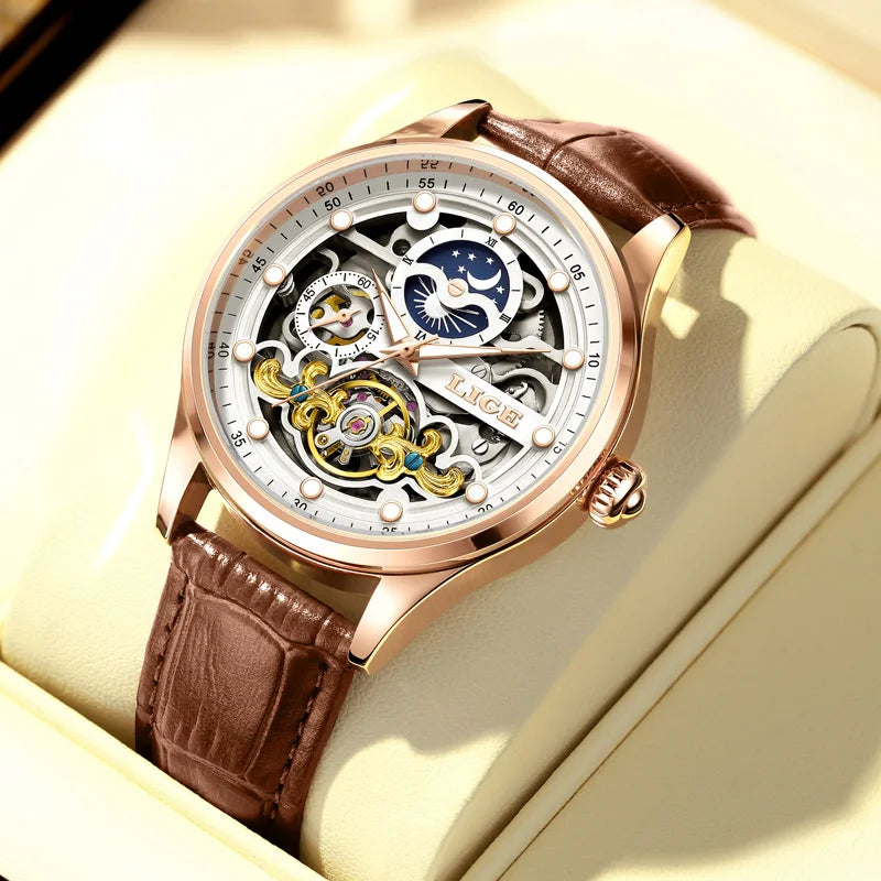 Mens Transparent Mechanical Dial Luxury Analog Watches