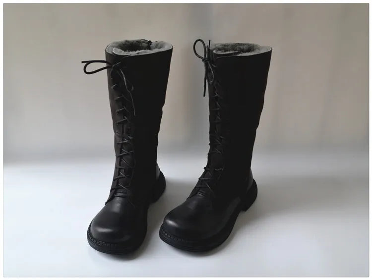 Genuine Leather Lace Up Cool Winter Boots For Women