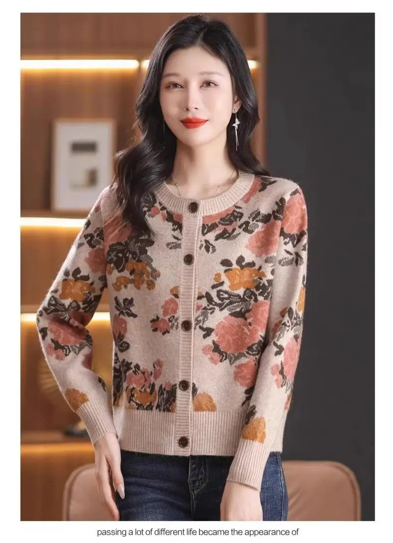 Jacquard Knit Cardigan for Women – 2025 Spring & Autumn Fashion