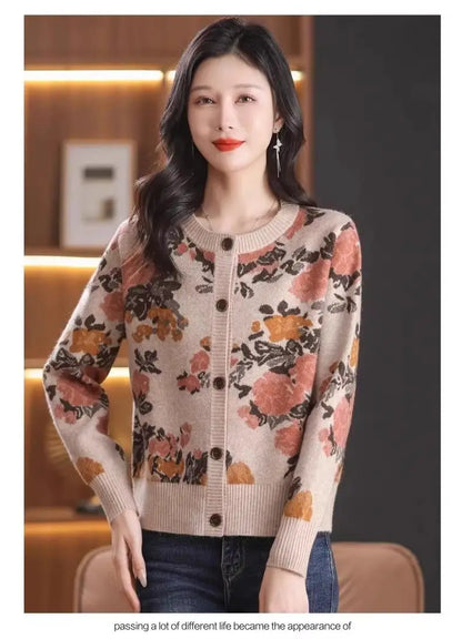 Jacquard Knit Cardigan for Women – 2025 Spring & Autumn Fashion