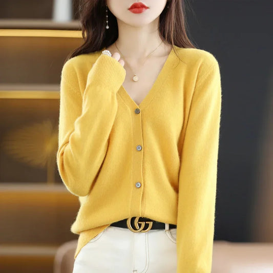 Womens Ballerina Core Knit Cardigan Spring Autumn V Neck Sweater With Pockets 2025 Fashion