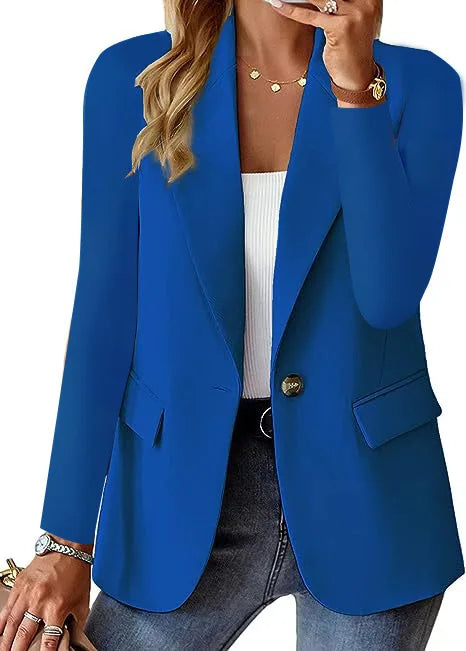 Women’s Casual Blazer – Solid Color Long Sleeve Notched Collar Office Blazer