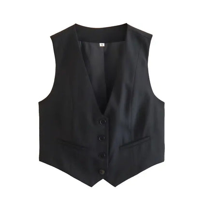 V-Neck Sleeveless Women Cropped Blazer Vest