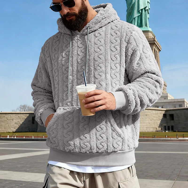 Mens Teddy Fleece Hoodie Warm Plush Oversized Streetwear Sweatshirt