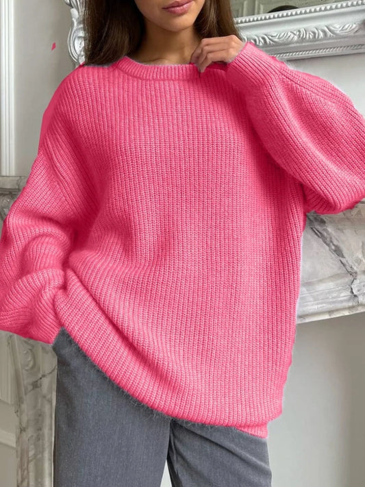 Autumn Winter Vintage Multi Colored Round Neck Jumper Casual Commuting Style Knitted Sweater For Women