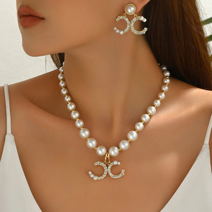 A Z Letter 6mm Imitation Pearls Necklace For Women