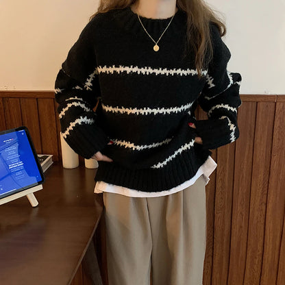 Oversized Aesthetic Striped Knit Sweater