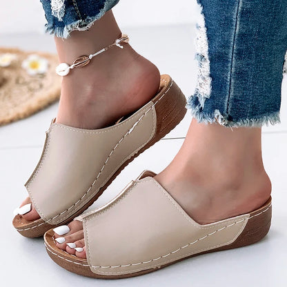 Stitched Edge Women Summer Wedge Sandals