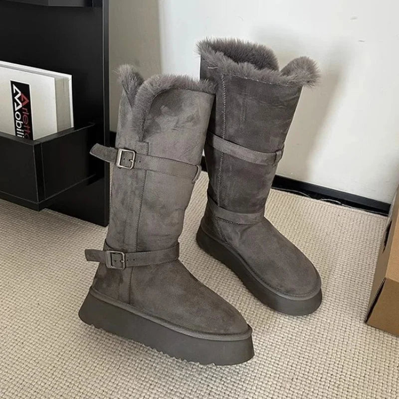 2025 New Arrival Winter High Boots Genuine Leather Thick Plush Warm Snow Boots For Women