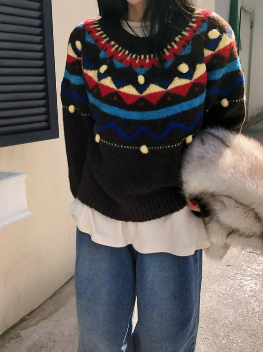 Extreme Warm Colorful Crochet Knit Vintage Women Sweaters