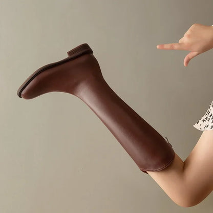 Women’s Western Cowboy Boots – 2026 Autumn Knee-High PU Leather Square Toe Fashion Boots