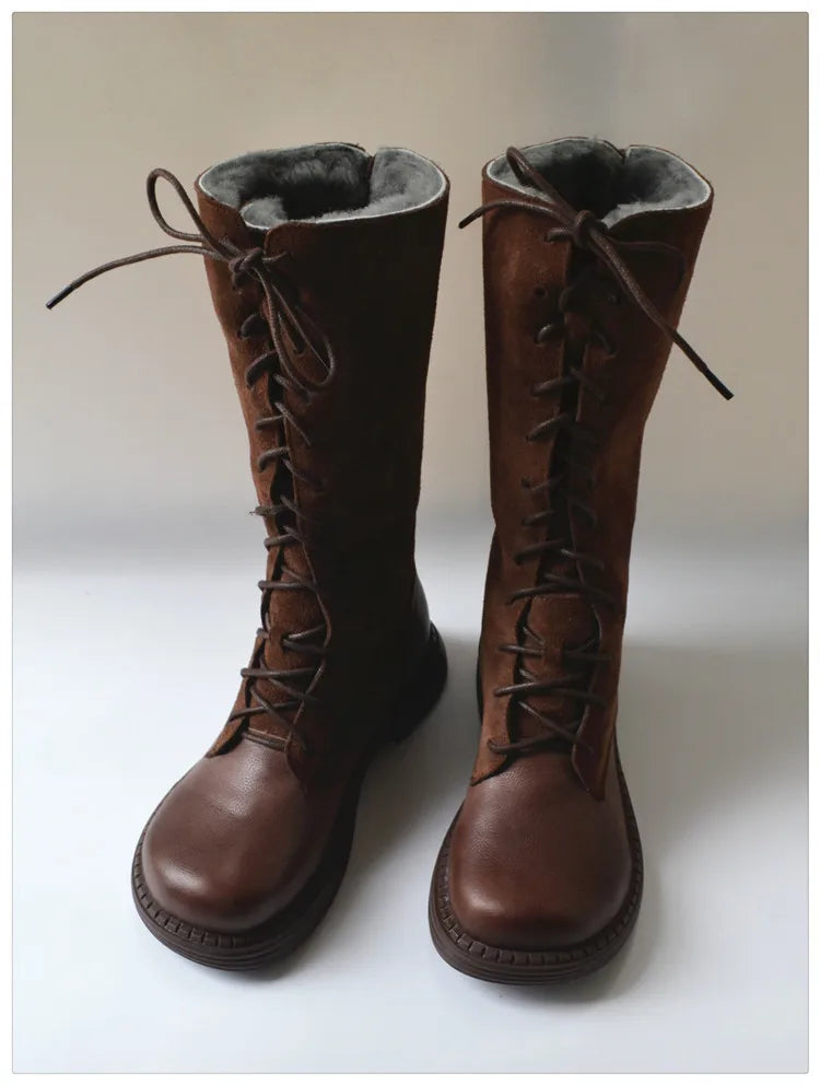 Genuine Leather Lace Up Cool Winter Boots For Women