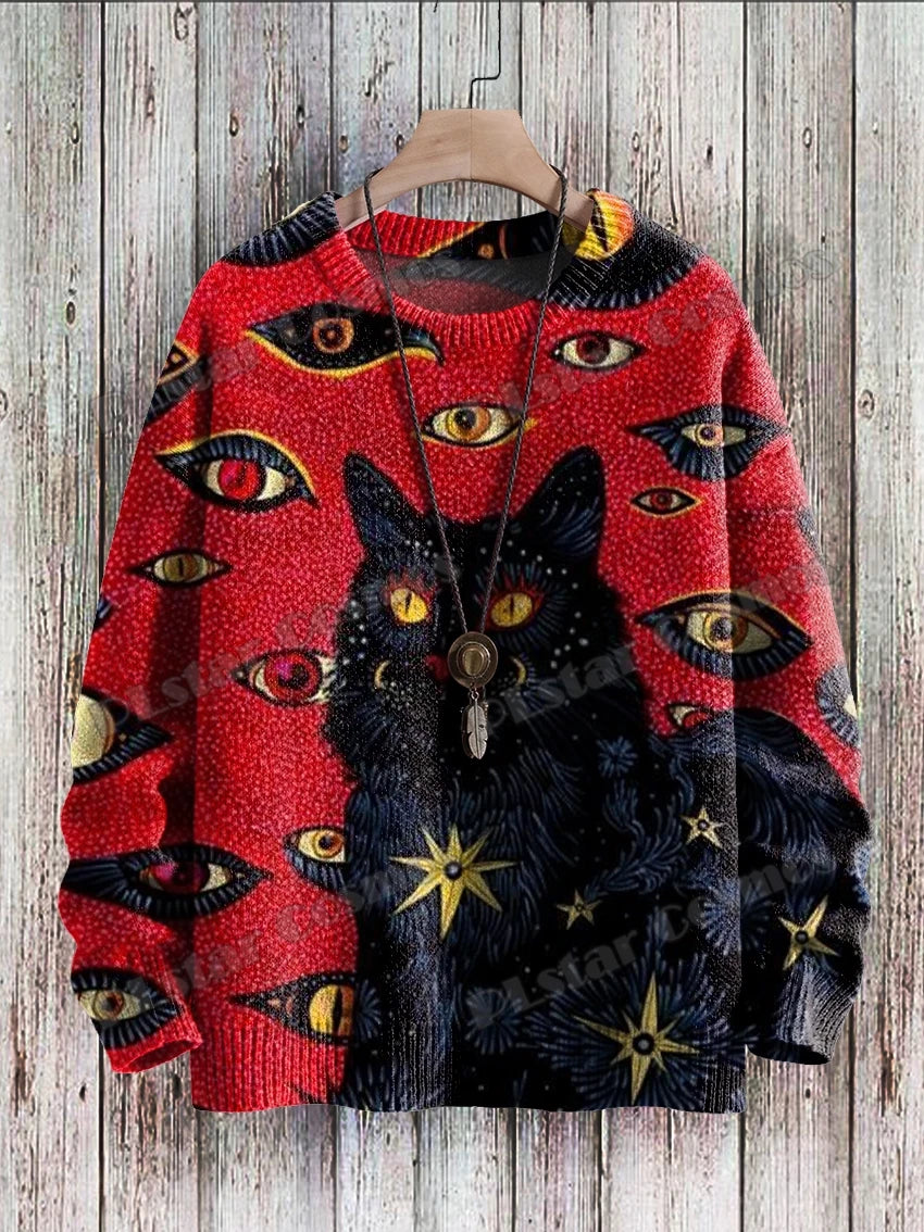Vibrant Ukiyo-e Cat Sweater for Cozy Sunset Walks