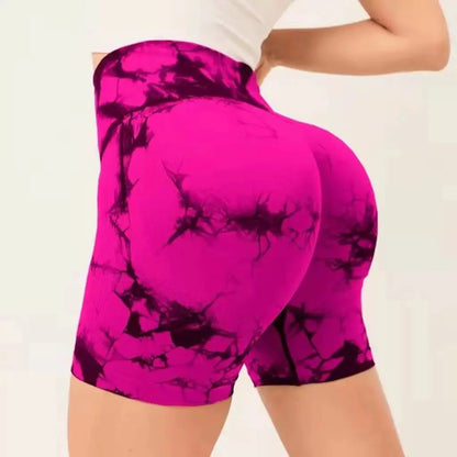 Womens Seamless Tie Dye Push Up Yoga Fitness Shorts