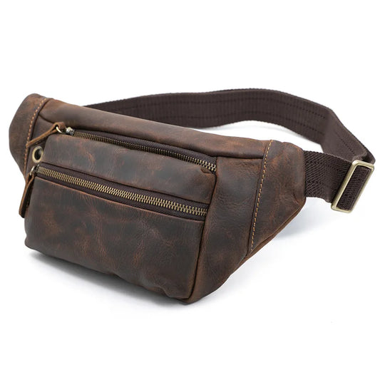 Multi Functional Crazy Horse Leather Phone Waist Bag For Men Cowhide Crossbody Belt Bag