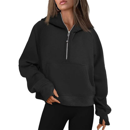 2025 Women’s Hooded Zipper Sweatshirt – Loose Fit with Pocket for Autumn & Winter