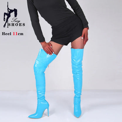 Sexy Stiletto Thigh Boots For Women Ultra High Heels Slim Leg Stretch Overknees Evening Party Shoes