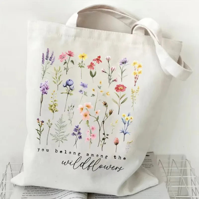 Flower Pattern Canvas Shopper Bags