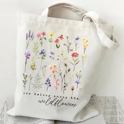 Flower Pattern Canvas Shopper Bags