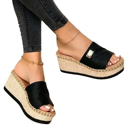 Ladies Crystal Wedges High Heel Sandals Summer Shoes With Thick Sole Diamond Platform Mules Slippers For Women