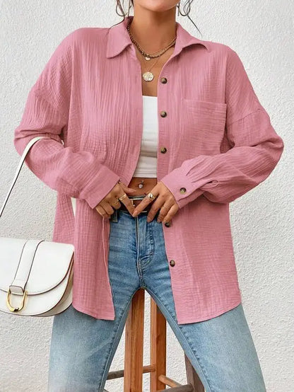 Women’s Cotton Button Down Shirt – Casual Long Sleeve Collared Office Blouse