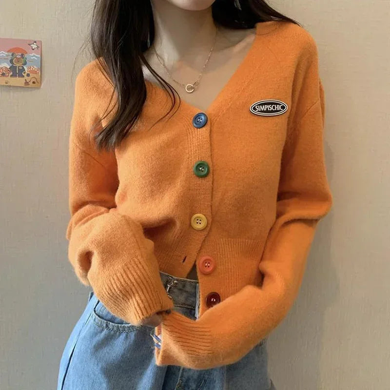 Cute Cropped V-Neck Knit Cardigan for Women – 2025 Autumn Trend