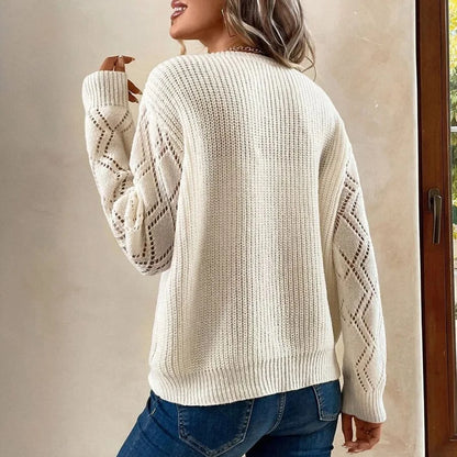 Lace V-Neck Knitted Long Sleeve Sweaters For Women