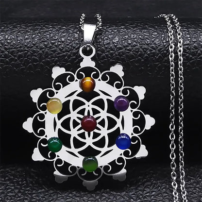 Sacred Geometry 7 Chakra Metatron Heart Necklace