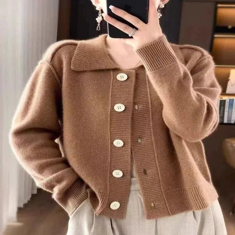 Chic Caramel Knit Cardigan for Coffee Shop Dates