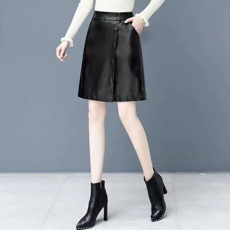 Elegant Pu Leather Office Wear Women Shorts