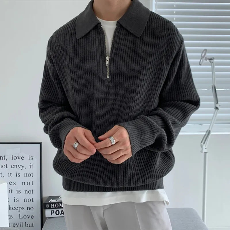 Lapel Zipper Collar Warm Casual Knitted Men Sweaters
