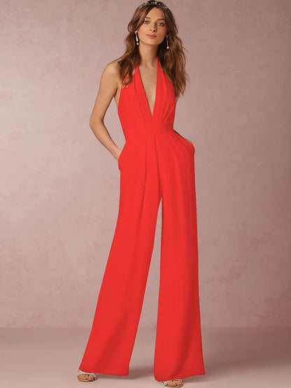 Sexy Backless Deep V-Neck Elegant Jumpsuit For Women