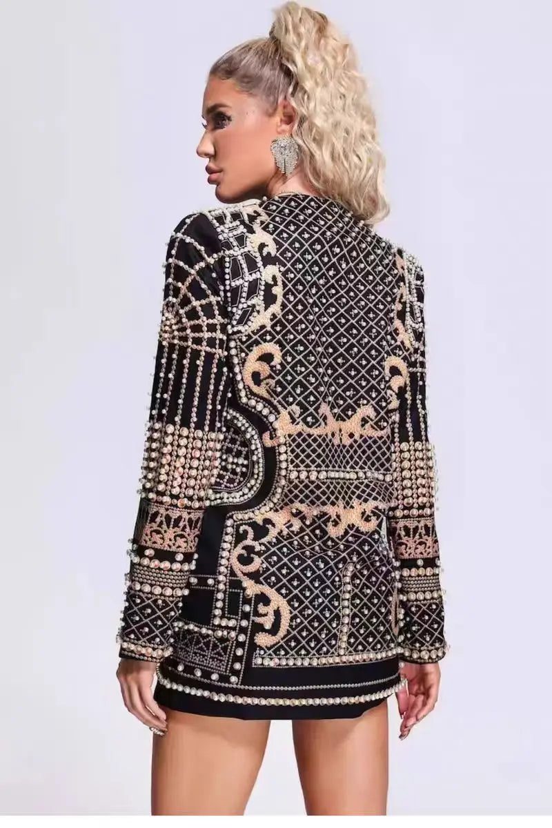 Bubble Bead V Neck Blazer Jackets