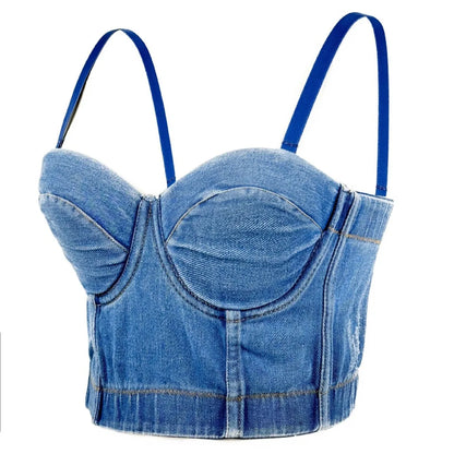 Chic Silhouette: Backless Denim Corset Bustier Top