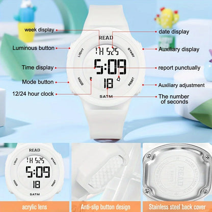Minimalist Sporty Vibes - Trendy All-White Digital Watch