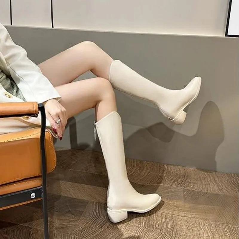 Women’s Knee-High Western Boots 2025 – Pointed Toe Zipper Chunky Heel Fall/Winter Fashion