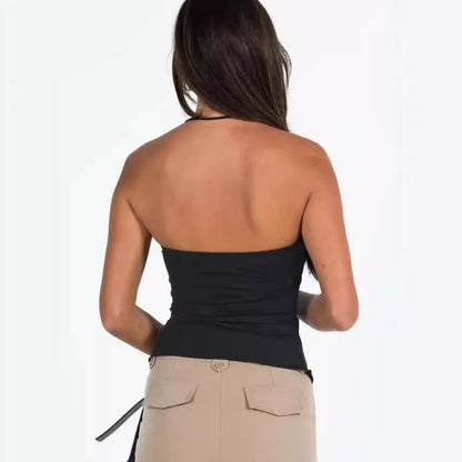 Asymmetric Off Shoulder Drawstring Crop Top for Women – Sexy Summer Tank Top