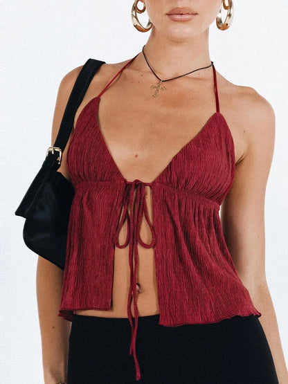 Y2k Tie Up Square Neck Sleeveless Crop Top Lace Trim Milkmaid Shirt Cute Coquette Summer Fashion
