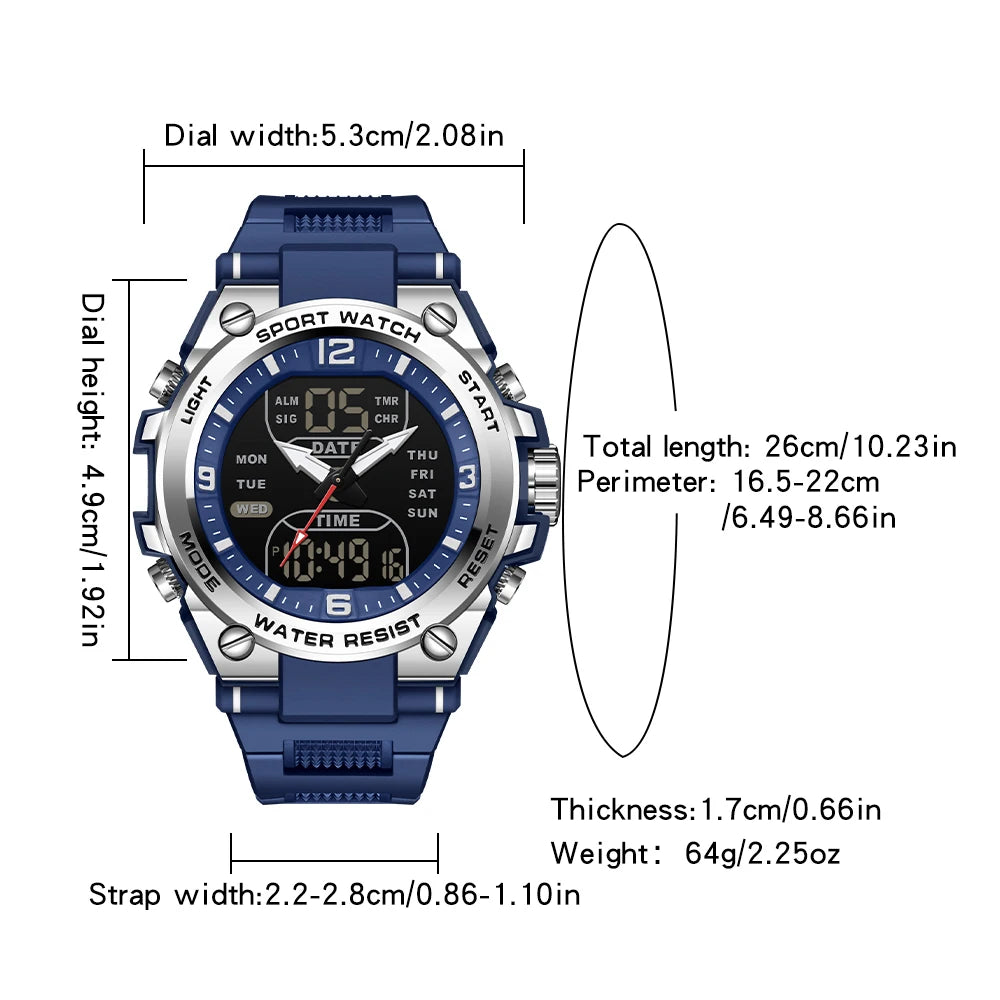 Mens 50m Waterproof Mascular Digital Analog Display Watches