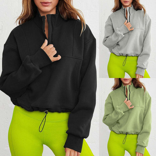 Women's Long Sleeve Solid Color Zipper Collar Sweatshirts